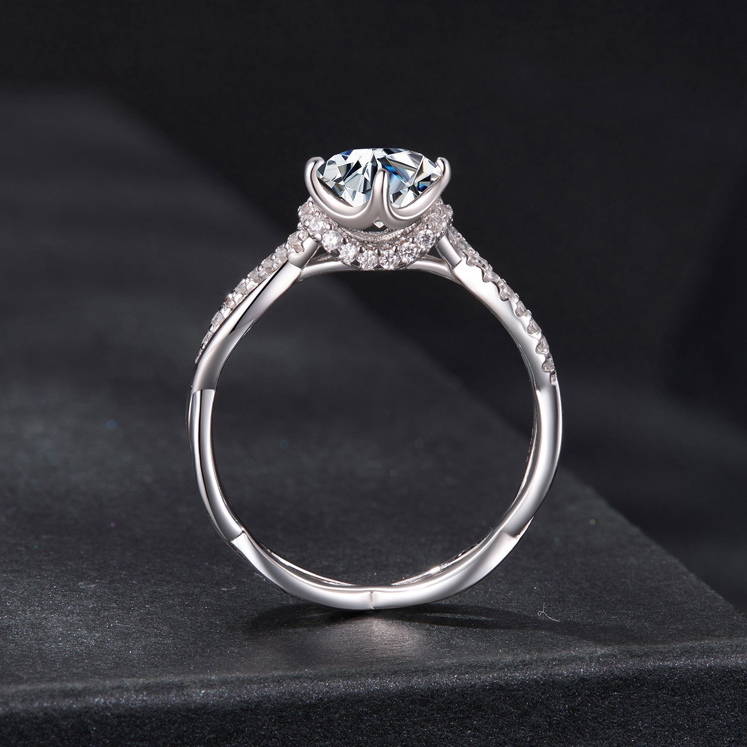925 Sterling Silver Moissanite Ring in Size 7 with Pavé Setting for Women