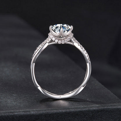 925 Sterling Silver Moissanite Ring in Size 7 with Pavé Setting for Women