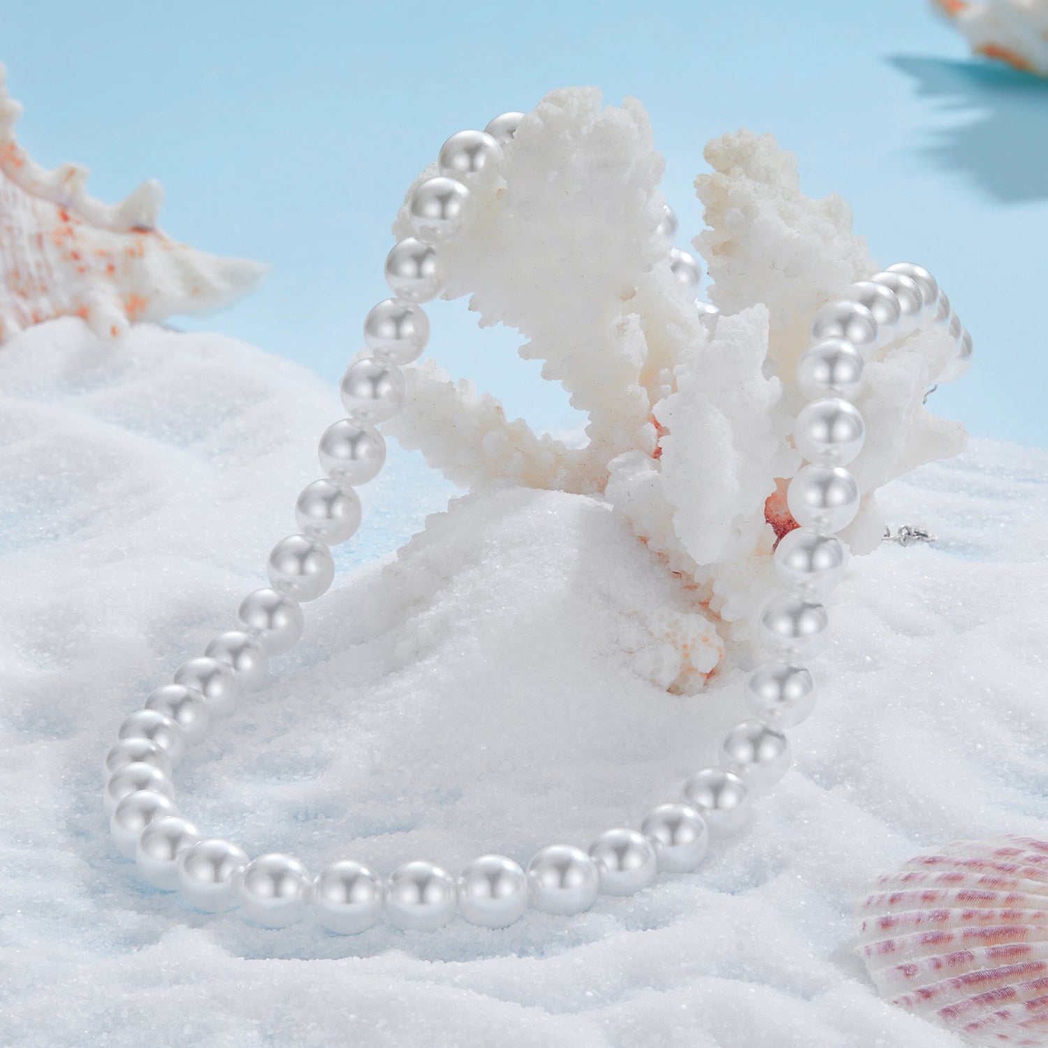 925 Sterling Silver White Gold Plated 39-45.5cm Quality Shell Pearl Necklace for Women  DestGlow