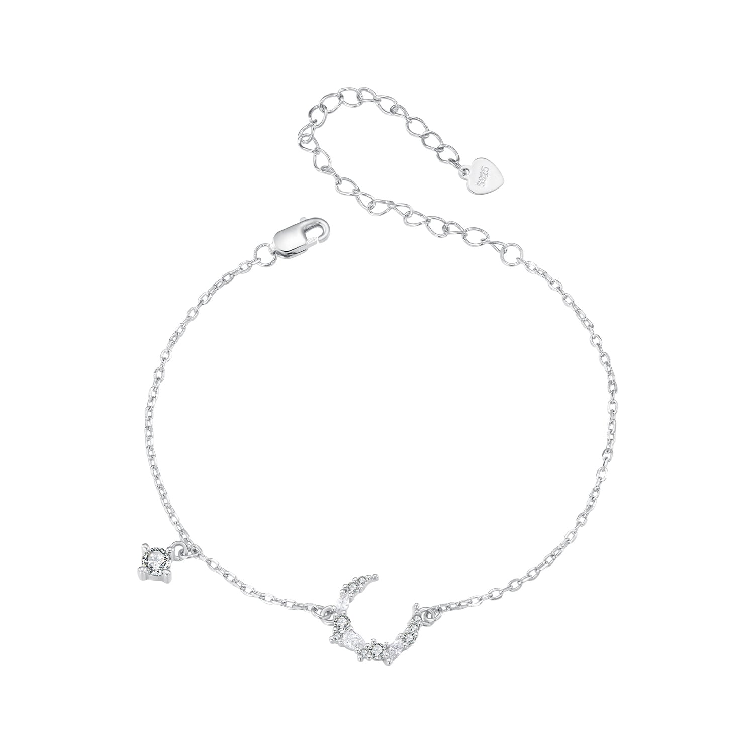 925 Sterling Silver CZ Bracelet with White Gold Plating, 150mm Length for Women  DestGlow