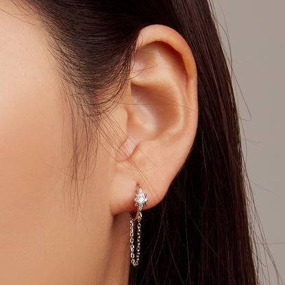 925 Sterling Silver Earrings with Pavé Setting and Platinum Plating, 2.7 x 0.6 cm for Women  DestGlow
