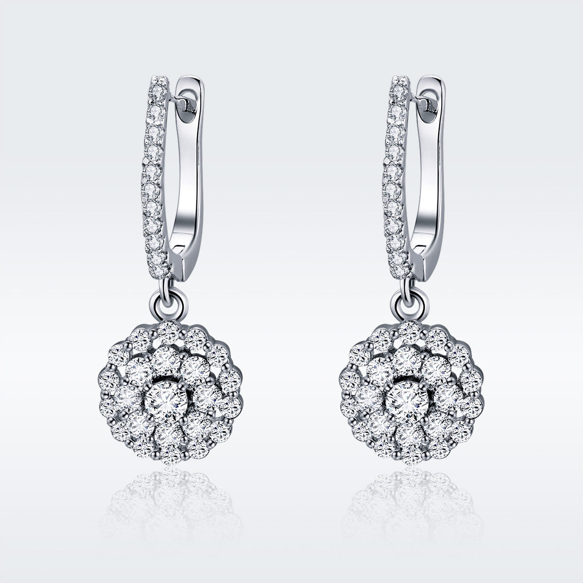 925 Sterling Silver Plated Platinum Pavé Setting CZ Earrings