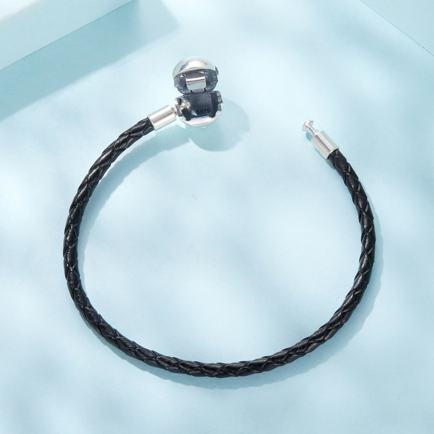 925 Sterling Silver Leather Rope Bracelet 17cm for Men  DestGlow