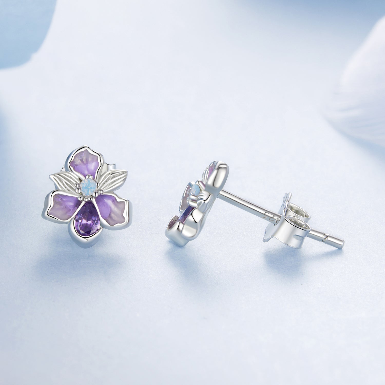 925 Sterling Silver Earrings with Nano Opal Stone and CZ, White Gold Plated, 0.7cm, for Women  DestGlow