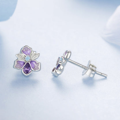 925 Sterling Silver Earrings with Nano Opal Stone and CZ, White Gold Plated, 0.7cm, for Women  DestGlow