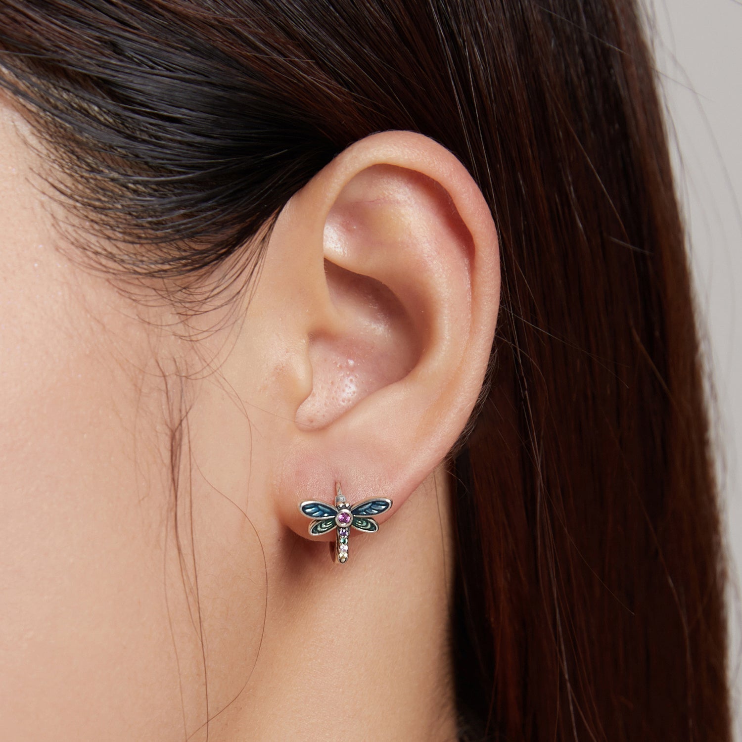 925 Sterling Silver Dragonfly Earrings with CZ and Enamel - 0.9 cm for Women  DestGlow