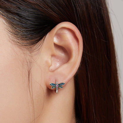 925 Sterling Silver Dragonfly Earrings with CZ and Enamel - 0.9 cm for Women  DestGlow