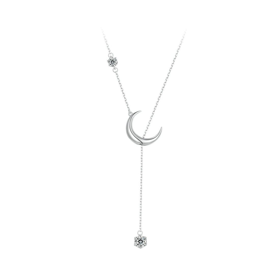 925 Sterling Silver Pavé Setting CZ Moon Necklace for Women  DestGlow
