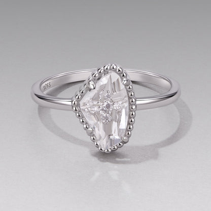 925 Sterling Silver Ring with Transparent Glass and CZ, 0.15cm Width, for Women  DestGlow