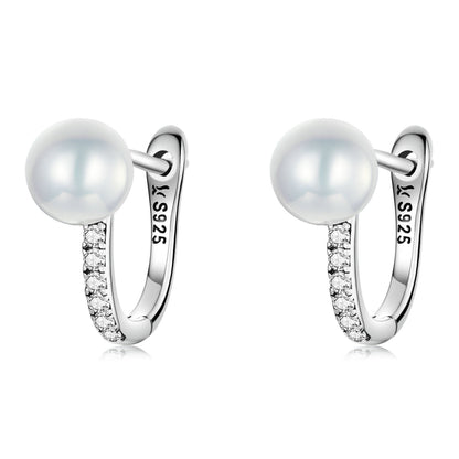 925 Sterling Silver Earrings with Pavé Setting CZ and Shell Pearl, 1.4*0.6cm for Women  DestGlow