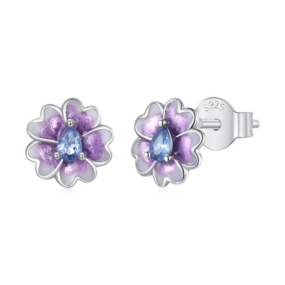 925 Sterling Silver Earrings with Pavé CZ and Enamel Process, 0.8cm, White Gold Plated for Women  DestGlow