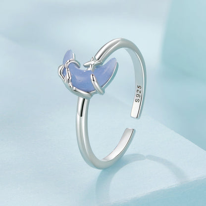 925 Sterling Silver Luminous Stone 0.80cm Moon Ring for Women  DestGlow