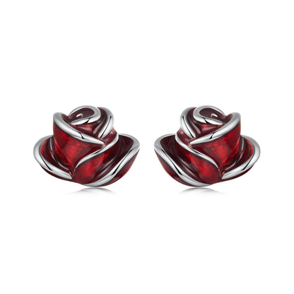 925 Sterling Silver Enamel Plated White Gold Earrings 0.7*1cm for Women  DestGlow
