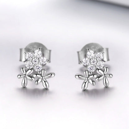 925 Sterling Silver Earrings with CZ in Pavé Setting, 0.6*0.7cm for Women  DestGlow