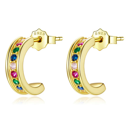 925 Sterling Silver Earrings with Pavé Setting CZ, 1.1*0.3 cm  DestGlow