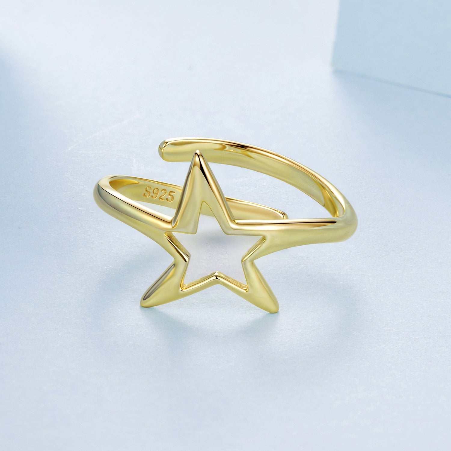 925 Sterling Silver Plated Gold 1.40cm Star Ring  DestGlow