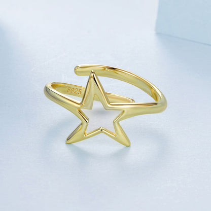 925 Sterling Silver Plated Gold 1.40cm Star Ring  DestGlow