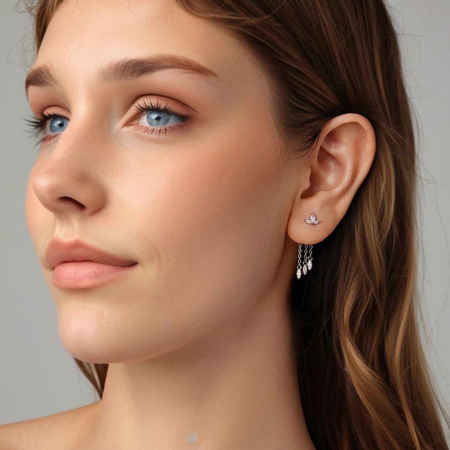 925 Sterling Silver Earrings with White Gold Plating and CZ  DestGlow
