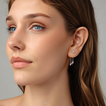 925 Sterling Silver Earrings with White Gold Plating and CZ  DestGlow