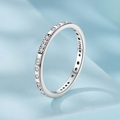 925 Sterling Silver Oxidized 0.18cm Wide Pavé Setting CZ Ring for Women - Size 6.0  DestGlow