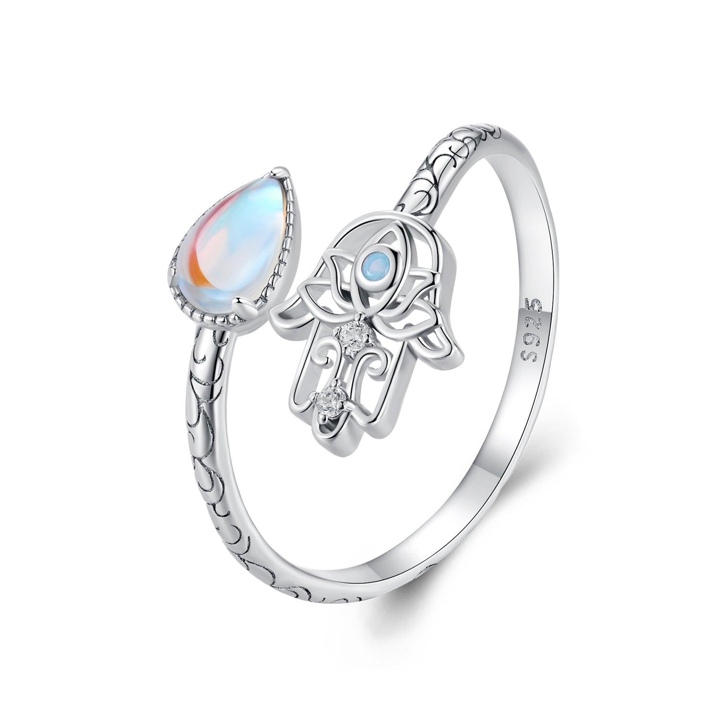 925 Sterling Silver Opal Nanometer Stone Platinum Plated Ring  DestGlow