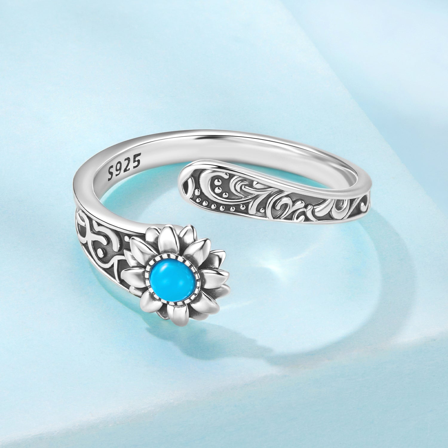 925 Sterling Silver Oxidized Synthetic Turquoise Ring 0.23-0.8cm Women  DestGlow
