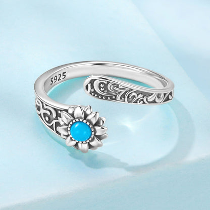 925 Sterling Silver Oxidized Synthetic Turquoise Ring 0.23-0.8cm Women  DestGlow