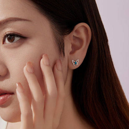 925 Sterling Silver White Gold Plated Earrings with Synthetic Turquoise and CZ  DestGlow