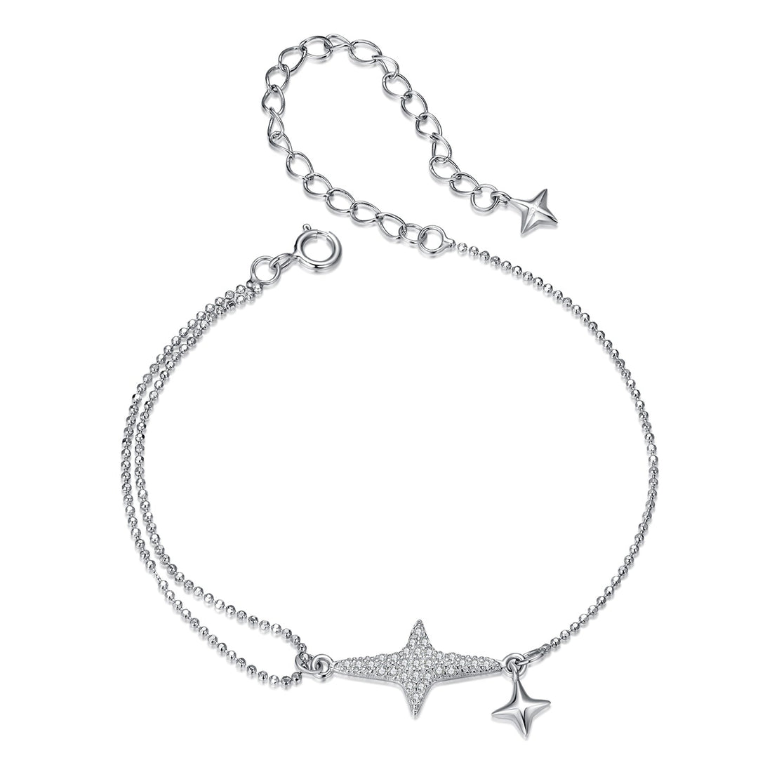 925 Sterling Silver &amp; White Gold Plated Pave Setting CZ Bracelet 15+6cm  DestGlow