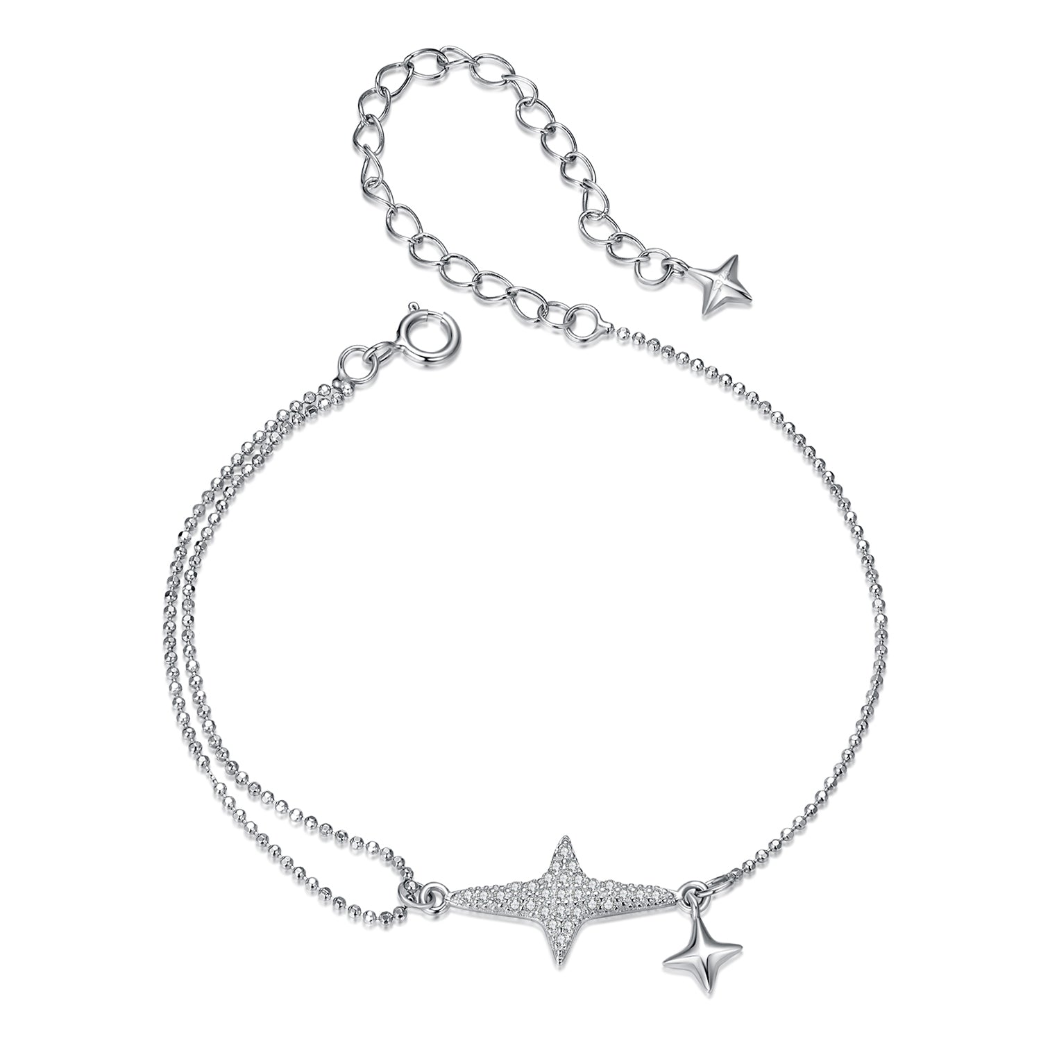 925 Sterling Silver &amp; White Gold Plated Pave Setting CZ Bracelet 15+6cm