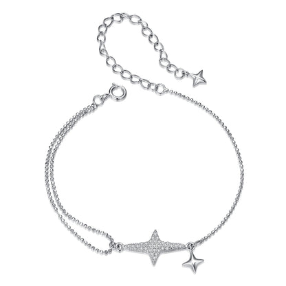 925 Sterling Silver &amp; White Gold Plated Pave Setting CZ Bracelet 15+6cm