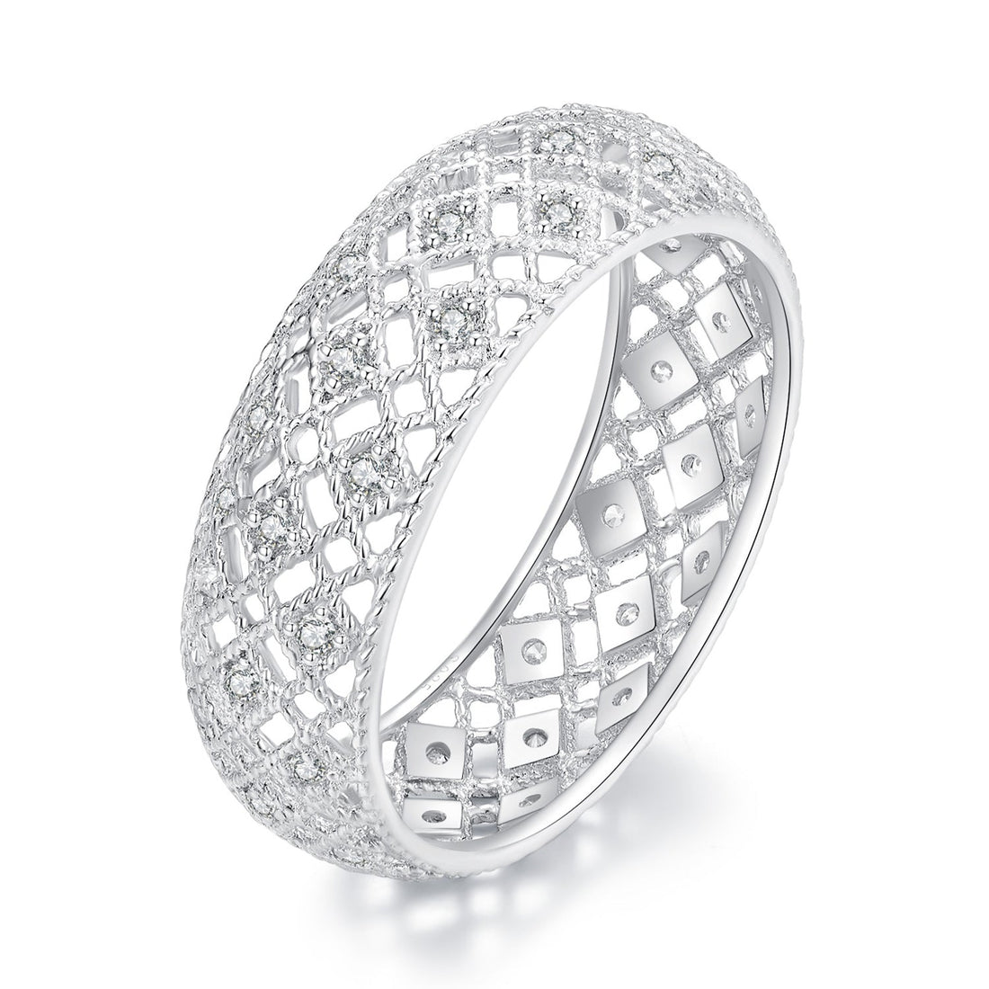 925 Sterling Silver &amp; Platinum Plated Pavé CZ Ring Size 6 for Women by Bids.com