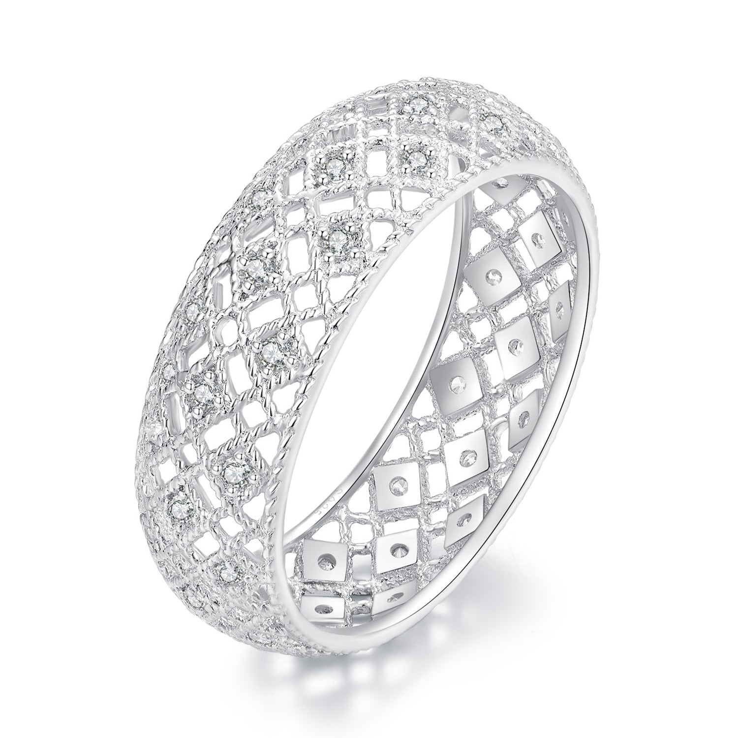 925 Sterling Silver &amp; Platinum Plated Pavé CZ Ring Size 6 for Women by Bids.com