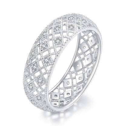 925 Sterling Silver &amp; Platinum Plated Pavé CZ Ring Size 6 for Women by Bids.com