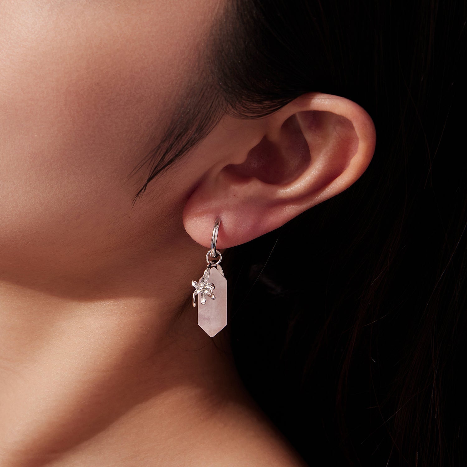 925 Sterling Silver Earrings with Natural Crystal and White Gold Plating  DestGlow