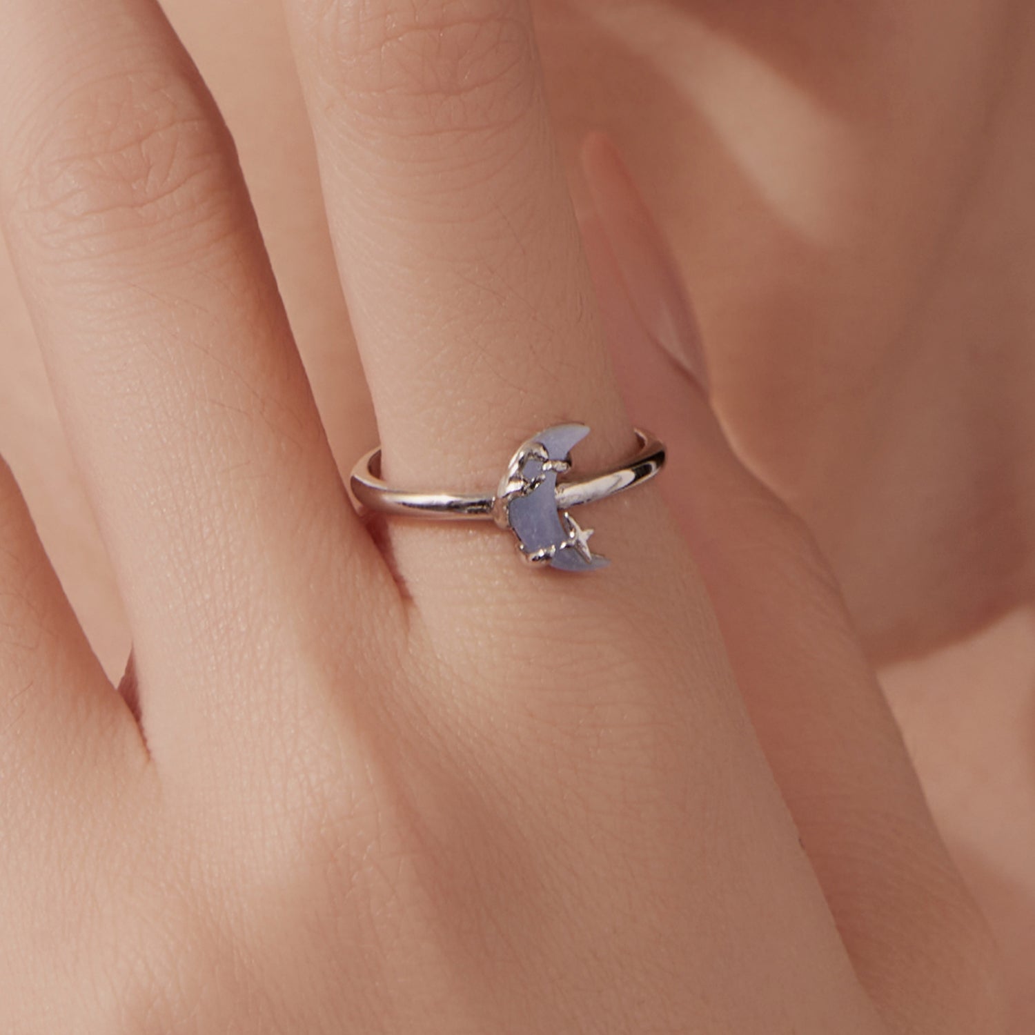 925 Sterling Silver Luminous Stone 0.80cm Moon Ring for Women  DestGlow