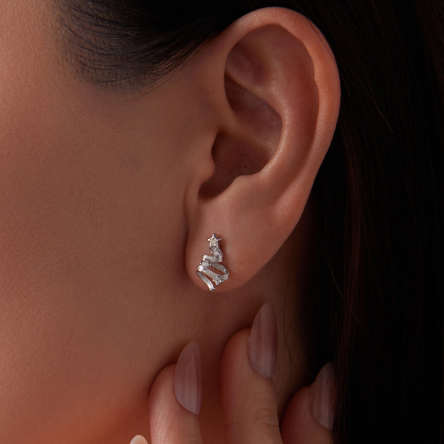 925 Sterling Silver Earrings with White Gold Plating and CZ  DestGlow