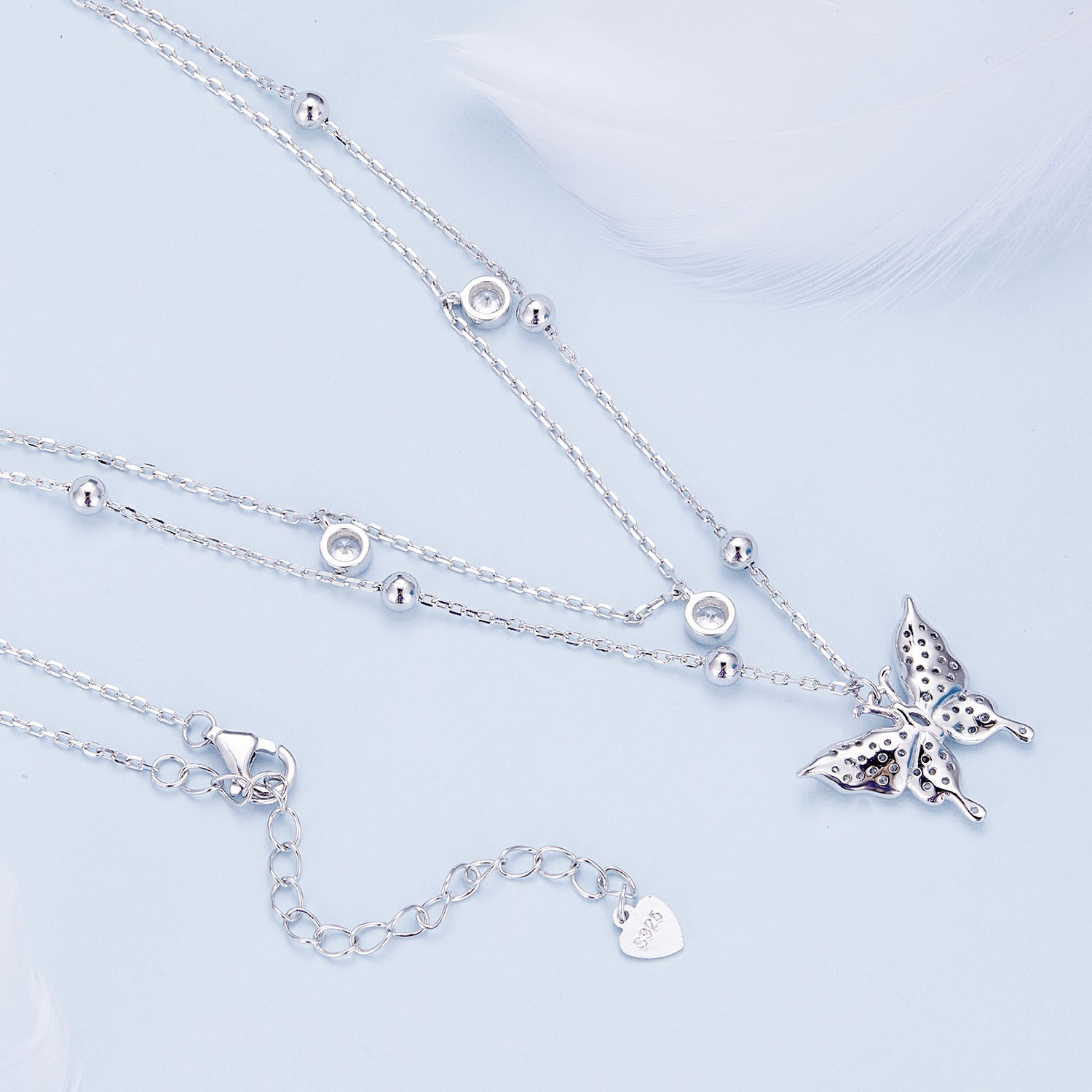 925 Sterling Silver Butterfly Necklace with Pavé Setting CZ, 40cm Length for Women  DestGlow