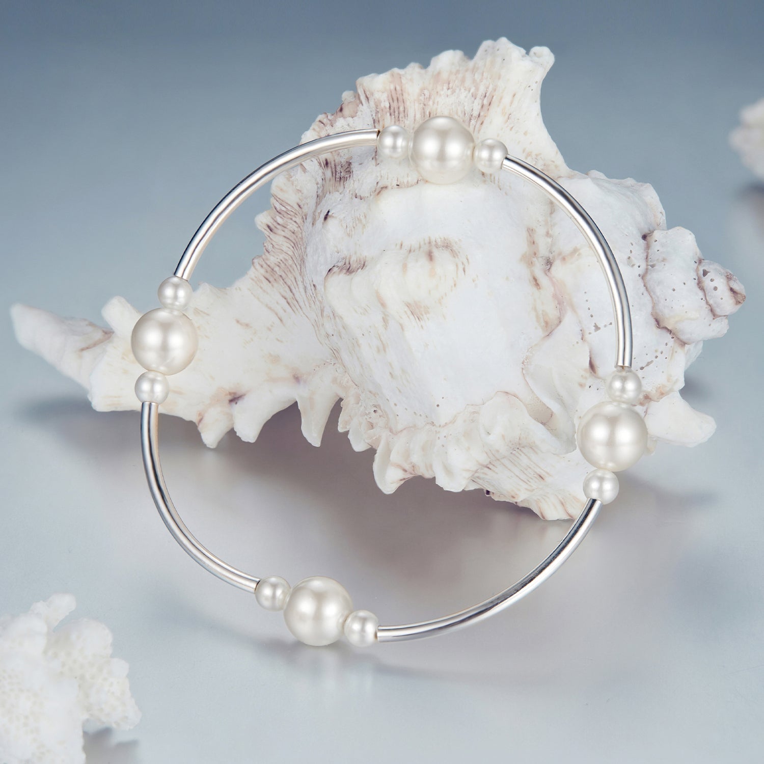 925 Sterling Silver Shell Pearl Stretchable Bracelet for Women  DestGlow