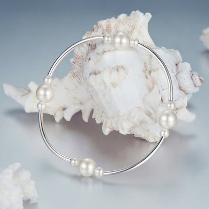 925 Sterling Silver Shell Pearl Stretchable Bracelet for Women  DestGlow