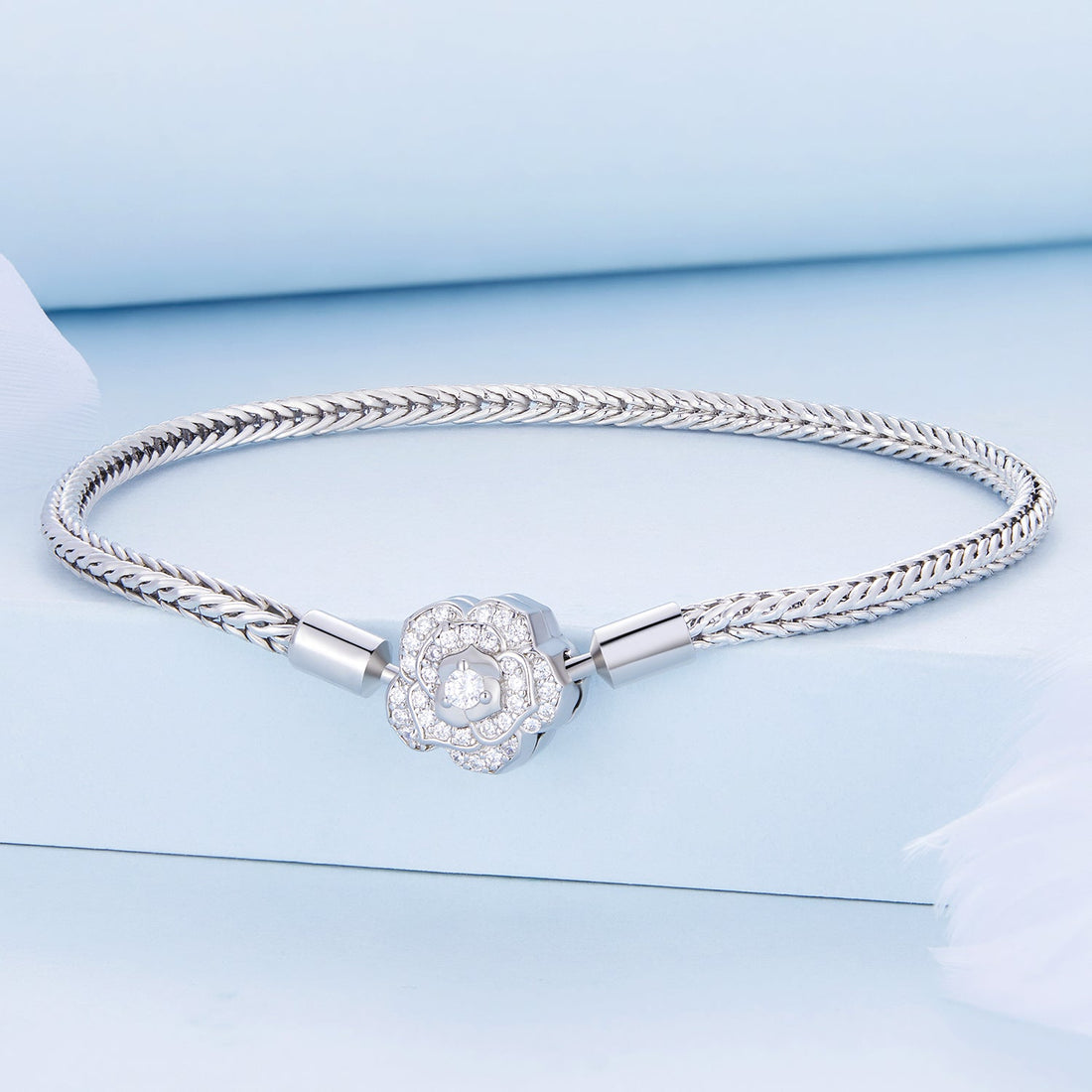 925 Sterling Silver Bracelet with Pavé Setting CZ, 17cm for Women  DestGlow