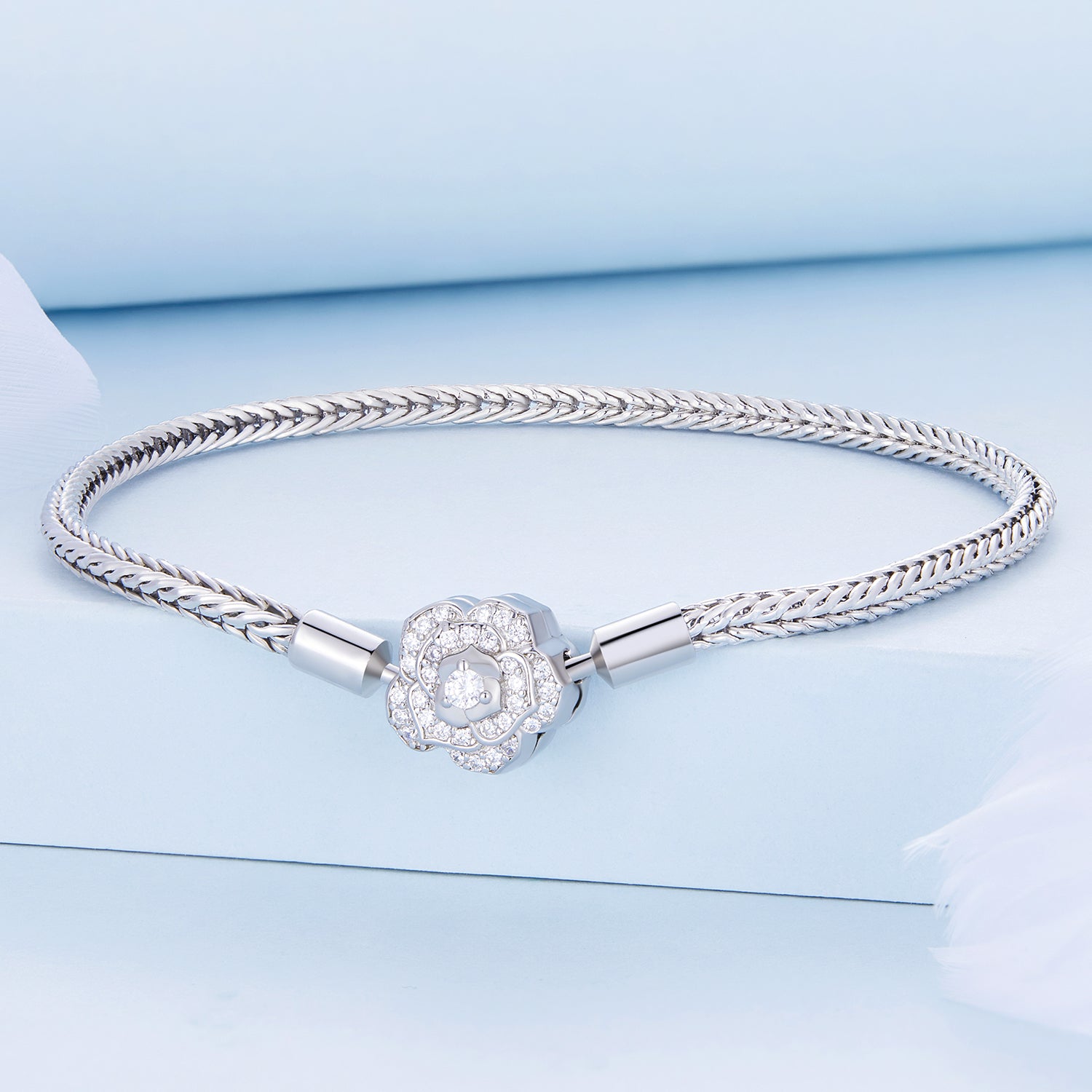 925 Sterling Silver Bracelet with Pavé Setting CZ, 17cm for Women  DestGlow