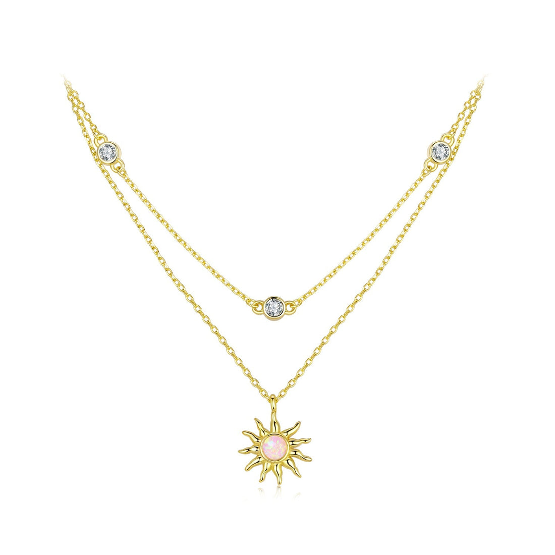 925 Sterling Silver Necklace with Synthetic Opal and CZ, 44cm Adjustable, Gold Plated for Women  DestGlow
