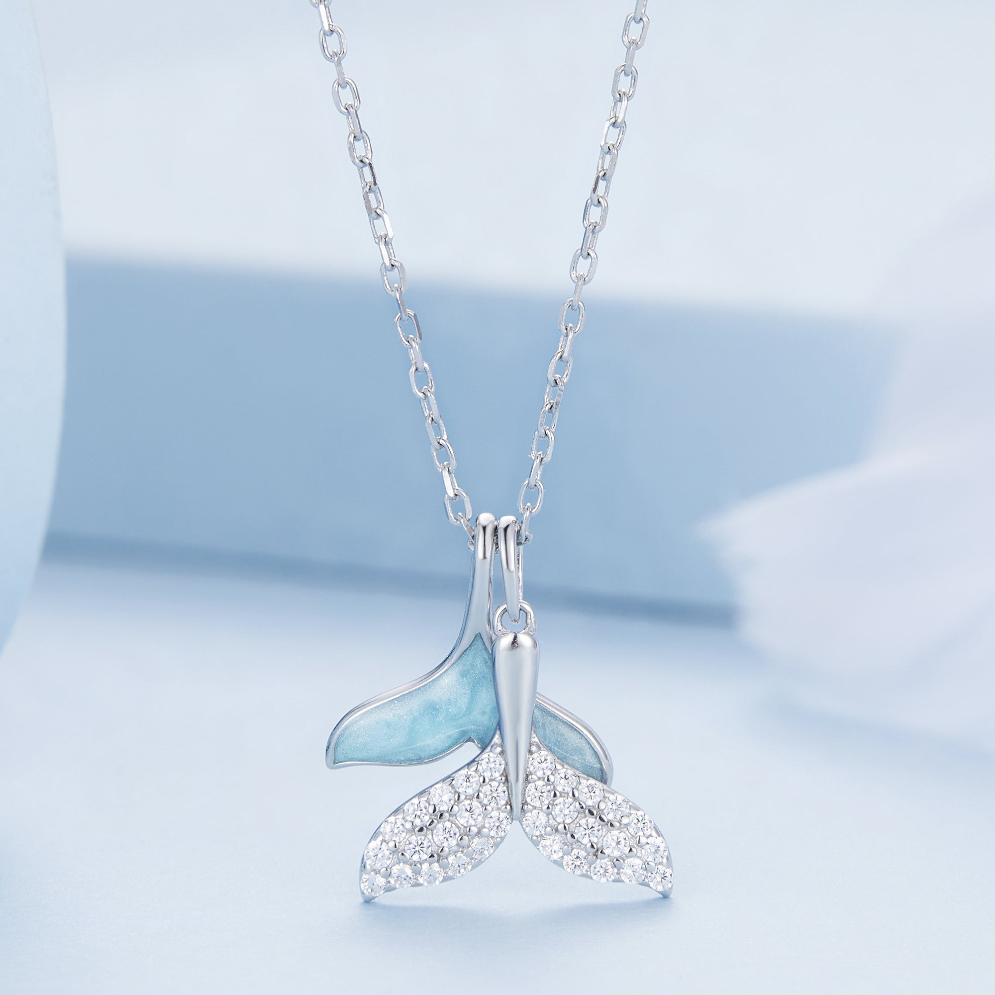925 Sterling Silver Necklace with CZ &amp; Enamel - 40+5cm Length, Fishtail Design for Women  DestGlow