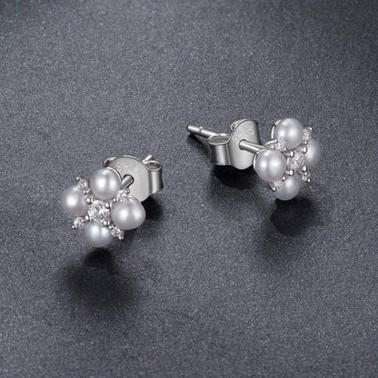 925 Sterling Silver 0.05ct Moissanite &amp; Freshwater Pearl Earrings for Women