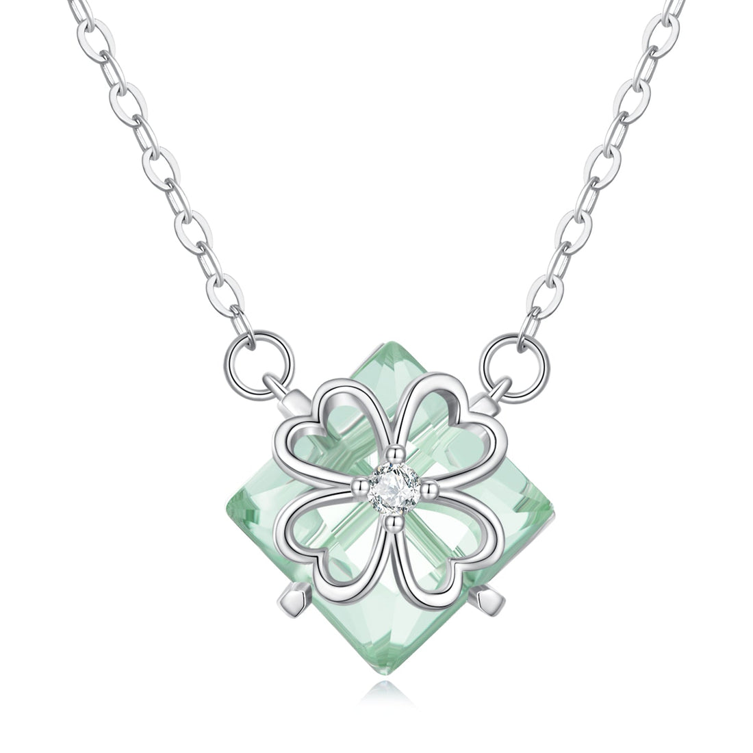 925 Sterling Silver Adjustable Necklace with Transparent Glass 46cm for Women  DestGlow