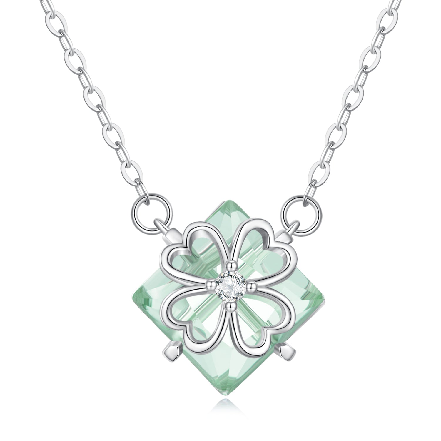 925 Sterling Silver Adjustable Necklace with Transparent Glass 46cm for Women  DestGlow