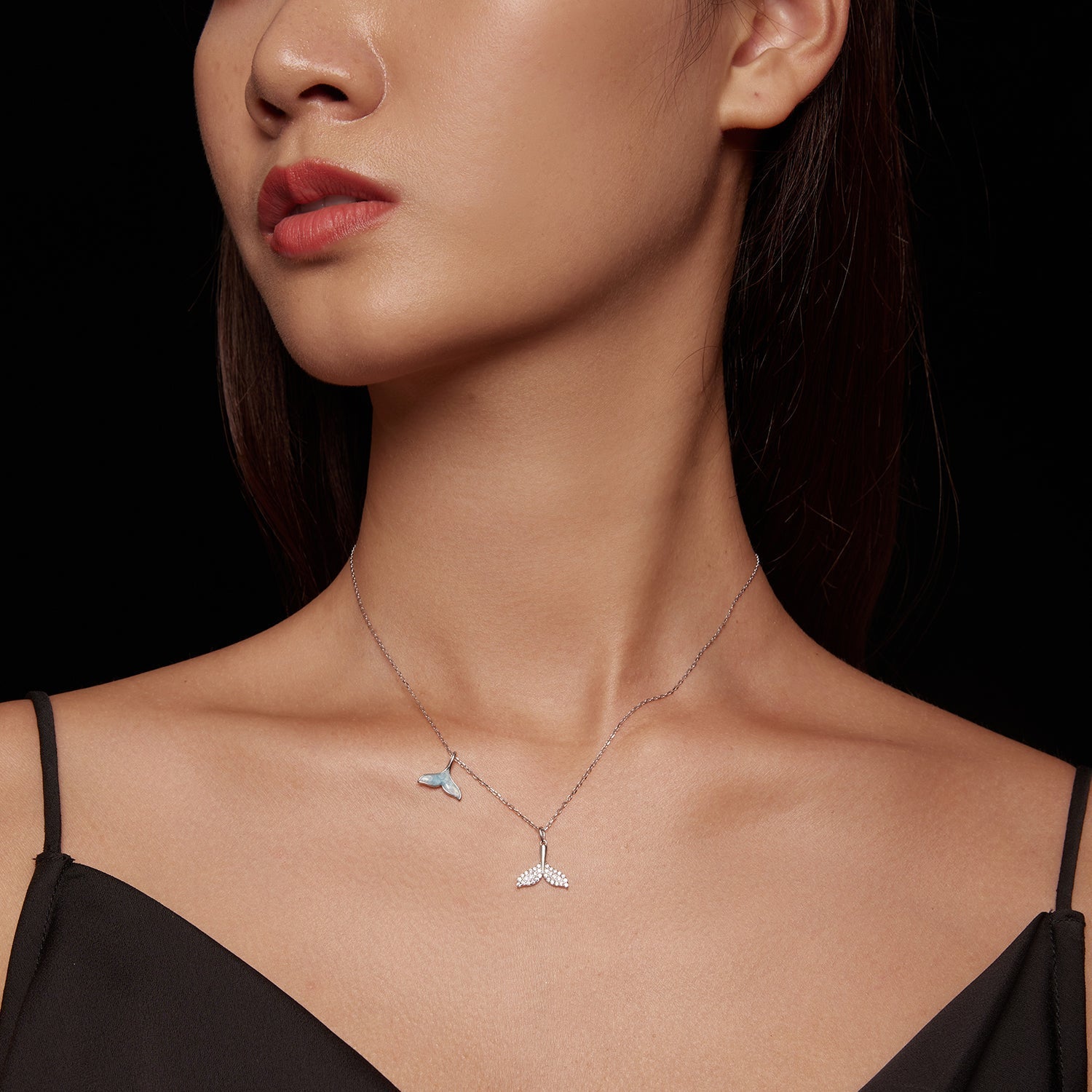 925 Sterling Silver Necklace with CZ &amp; Enamel - 40+5cm Length, Fishtail Design for Women  DestGlow
