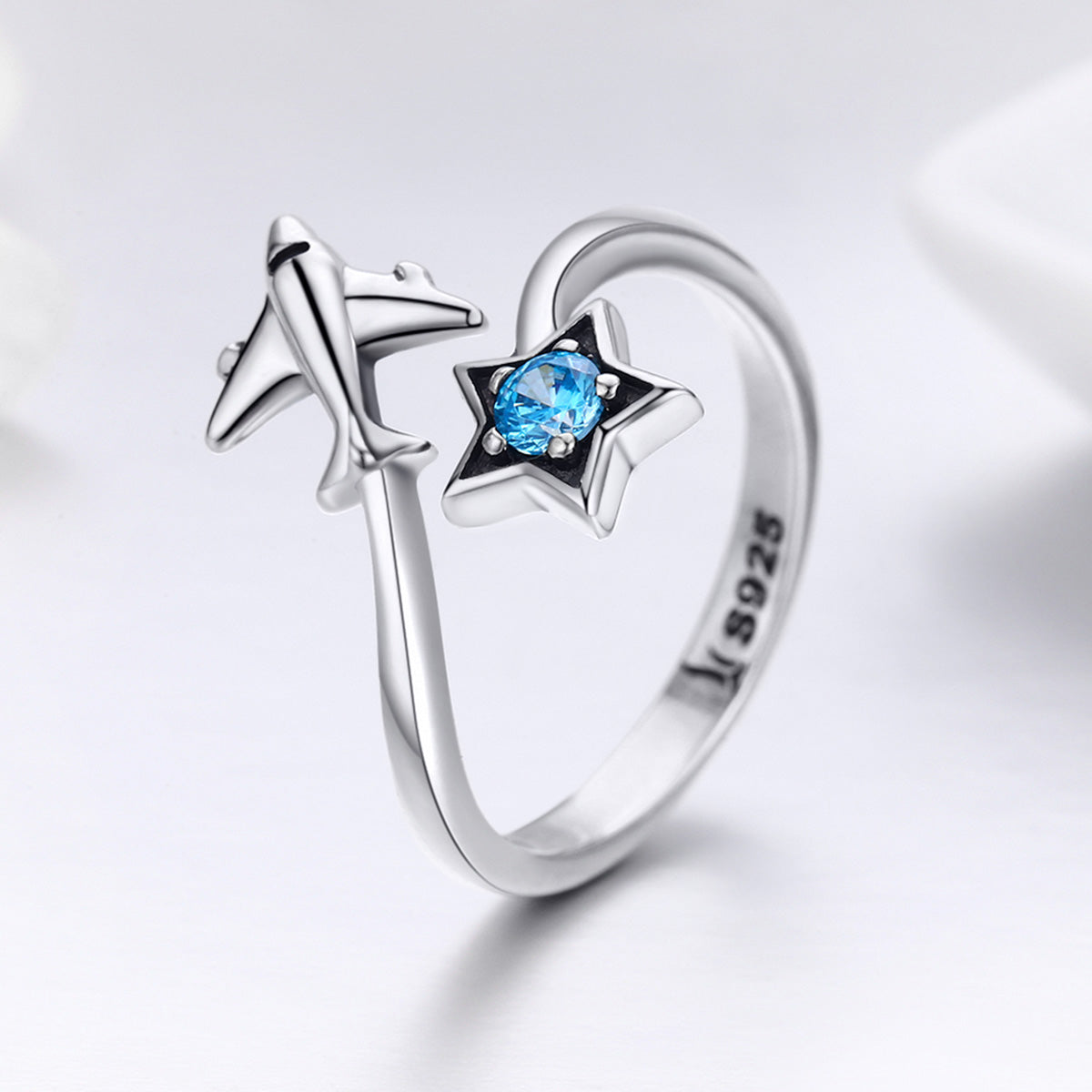 S925 Sterling Silver Star and Airplane Ring Set for Women  DestGlow