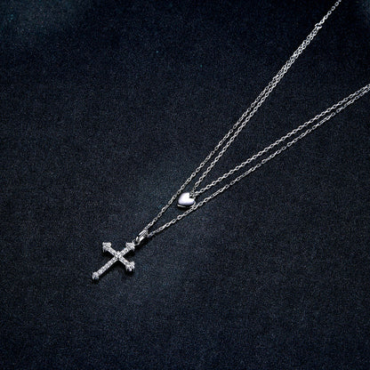 925 Sterling Silver Adjustable Platinum Plated Necklace with CZ - 1.4cm for Women  DestGlow